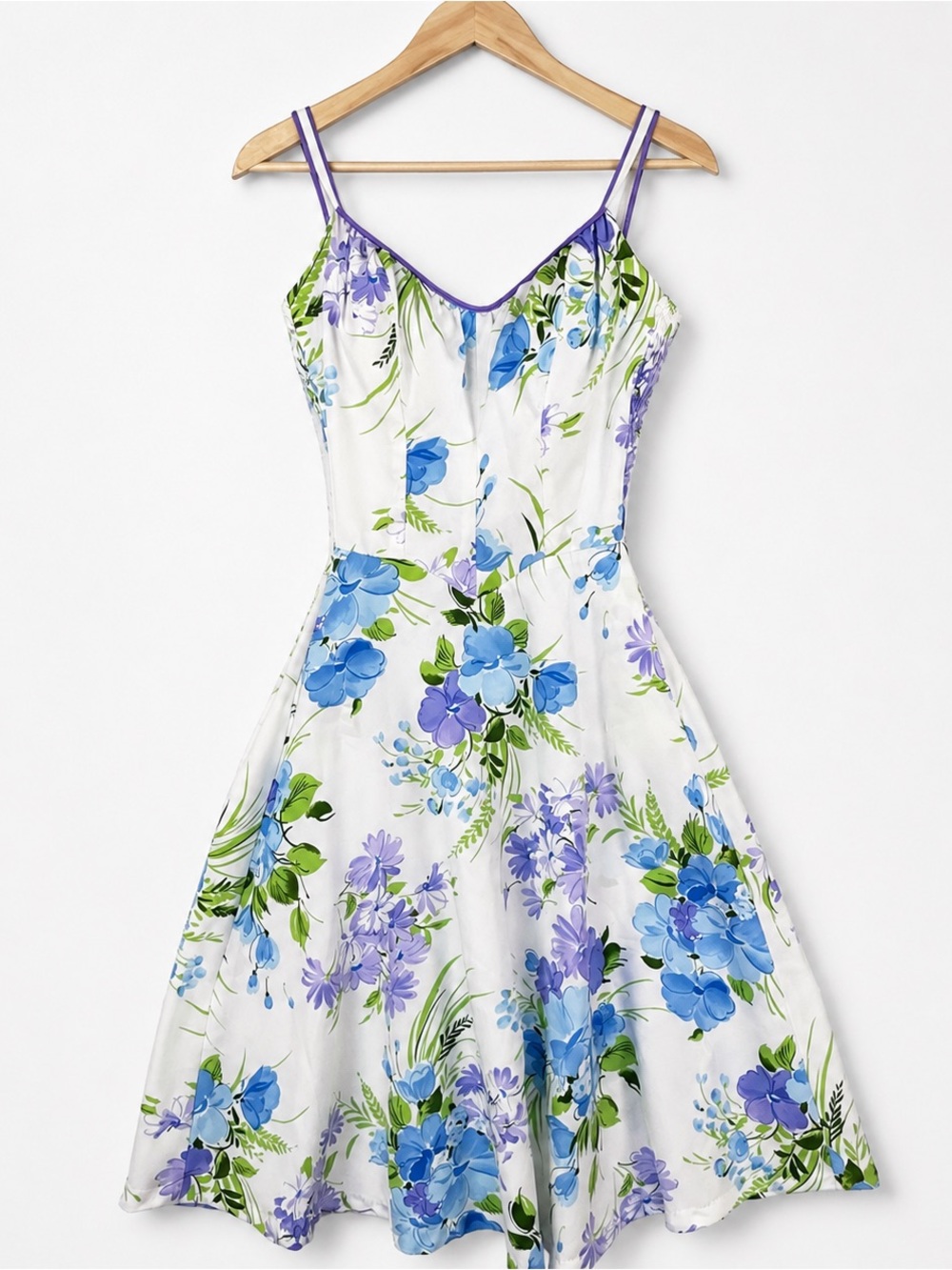 1960s DeWeese Vintage Floral Sundress Built In Sta Cup Bra Dress